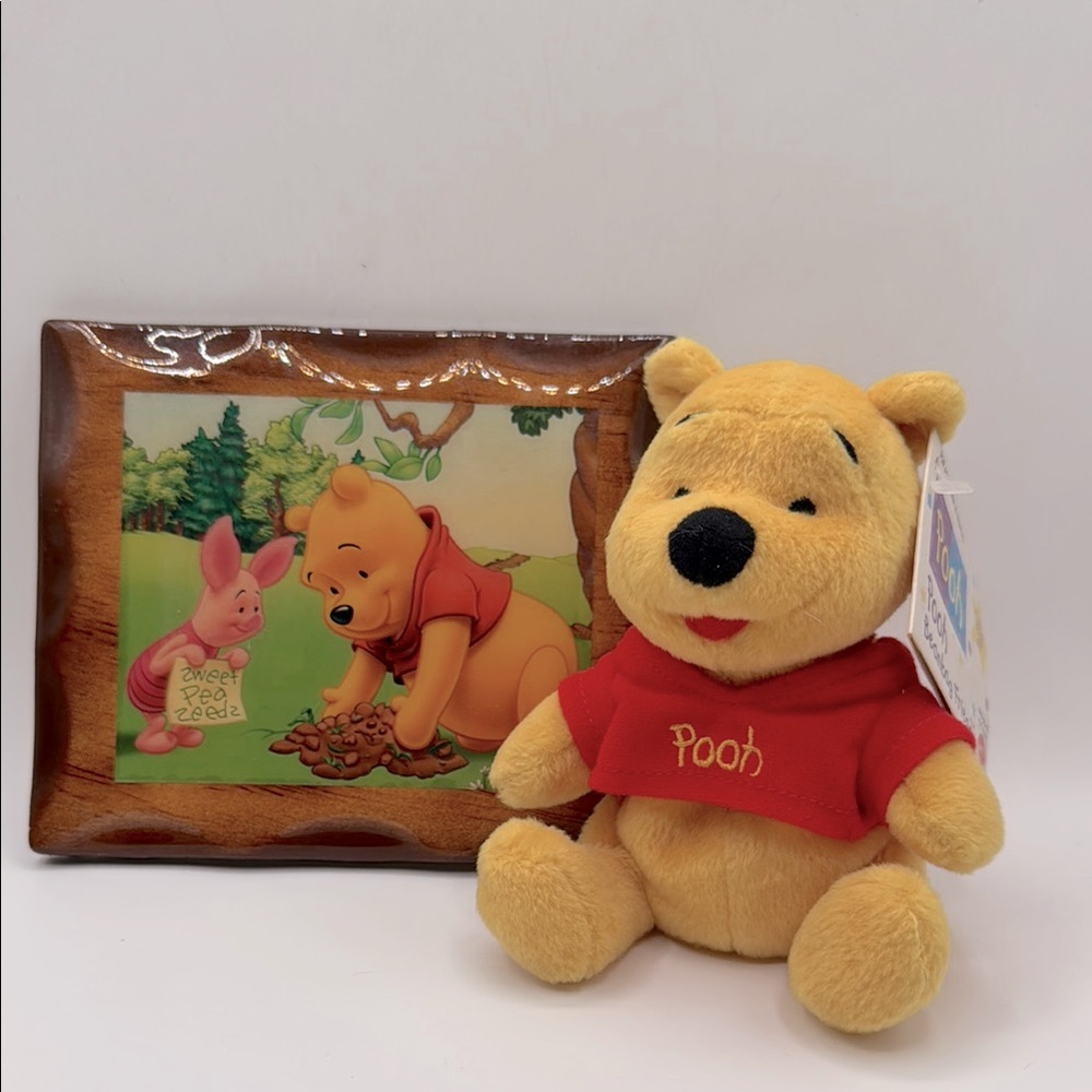Winnie the Pooh BUNDLE New Plush toy & Wall Plaque handmade from vtg postcard